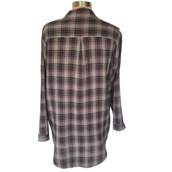 Natural Life Cotton Flannel Tunic Top Purple Gray Plaid Size MEDIUM Pockets Boho - Picture 4 of 9
